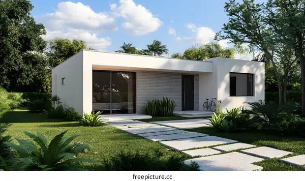 Modern Minimalist House Exterior with Stone Walkway