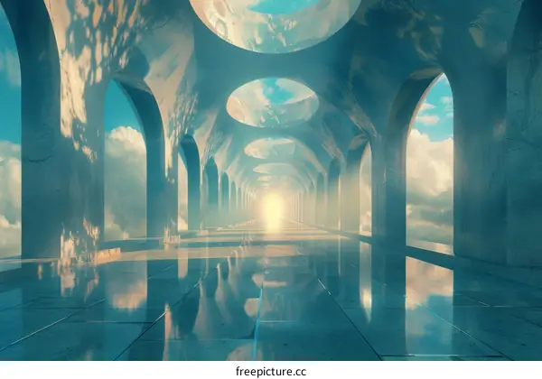 Futuristic Dreamscape with Bright Light at the End of the Tunnel