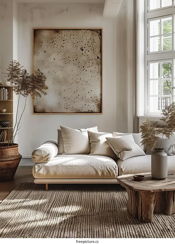 Modern Living Room with Natural Elements and Textures