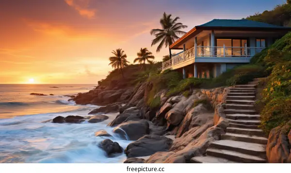Beachfront villa with amazing sunset view