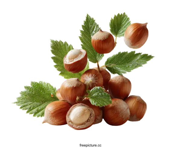 [Transparent Background PNG]Hazelnuts with Leaves on White Background