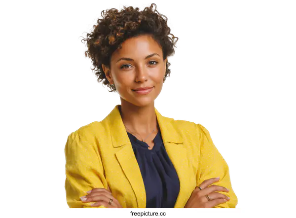 [Transparent Background PNG]Confident African American Woman in a Yellow Blazer
