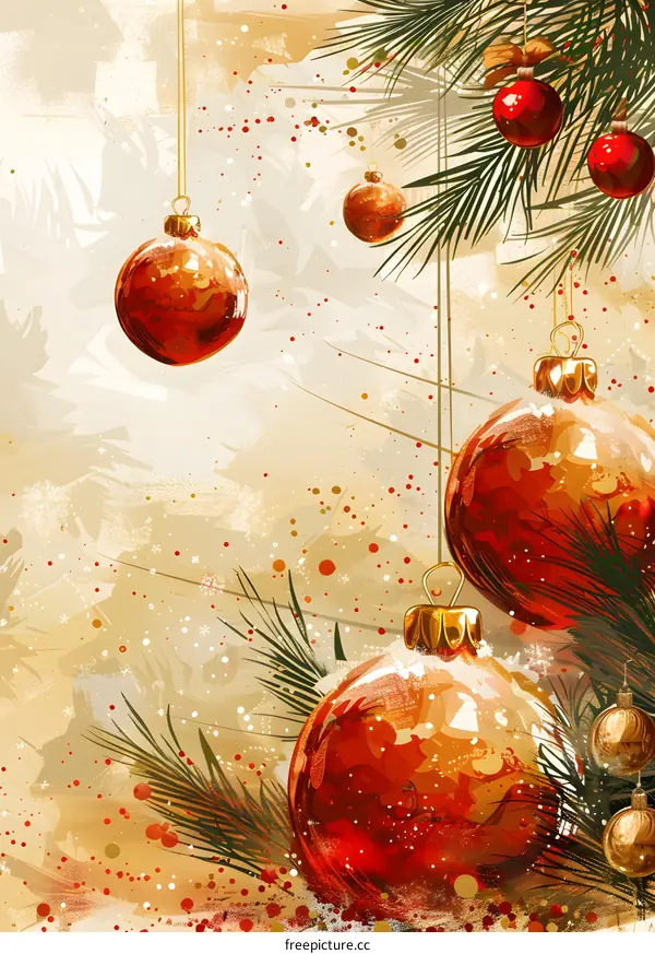 Christmas balls hanging on a fir tree branch