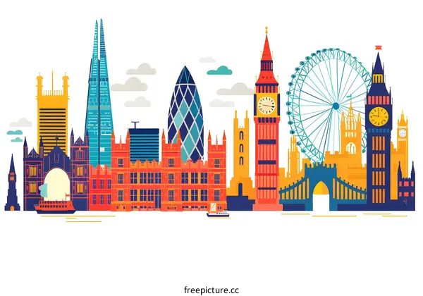 London Skyline Illustration With Famous Landmarks