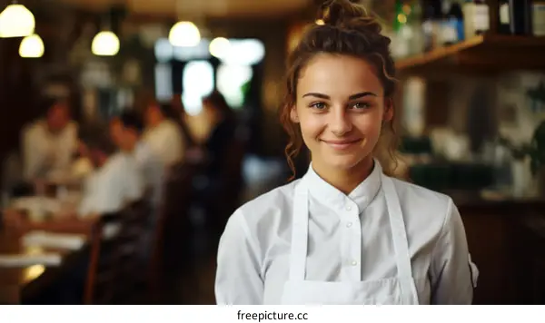 Portrait of a young waitress in a restaurant