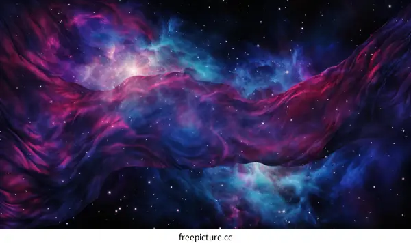 Interstellar space with a pink and blue nebula