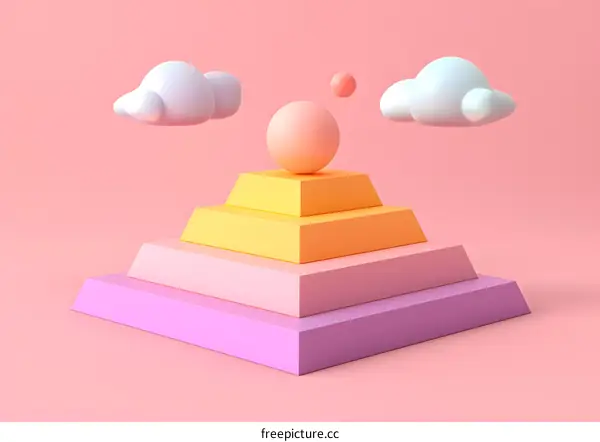 Abstract Pastel Colored Pyramid with Clouds