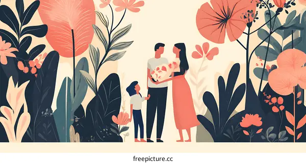 Family Portrait with Flowers and Plants