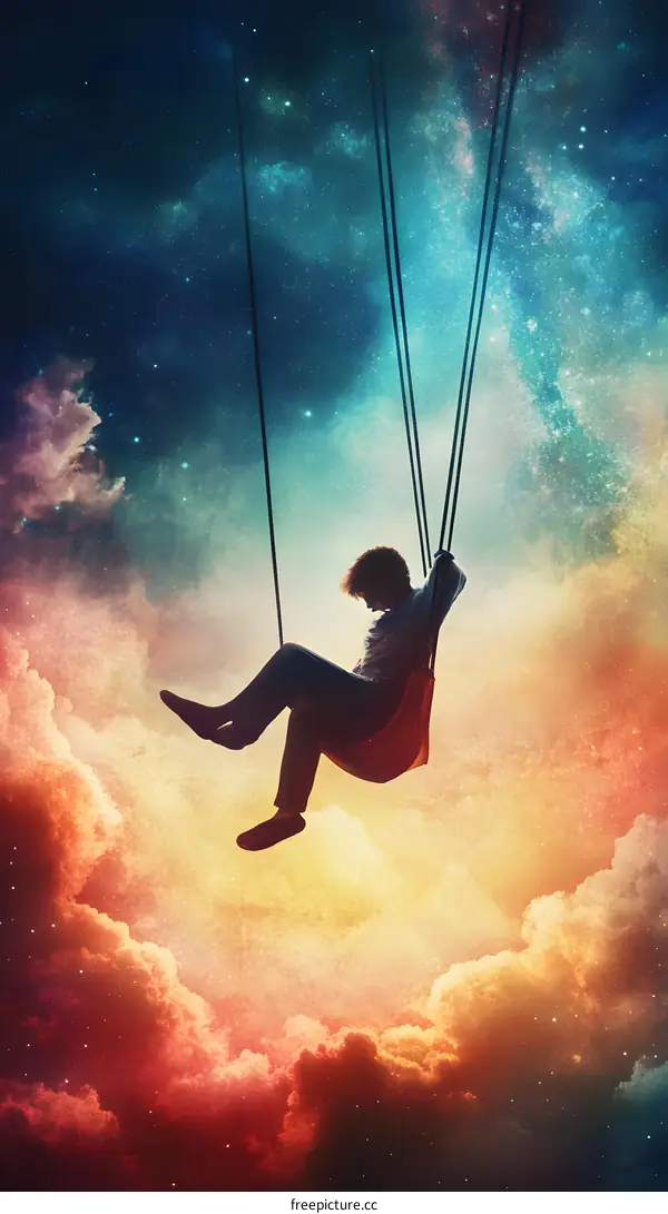 Man Swinging Through Space On A Swing Set