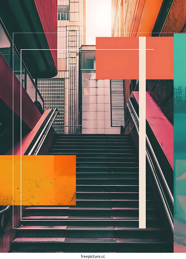 Modern Architecture Staircase Design With Geometric Shapes And Color Blocks