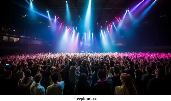 Audience watching a concert with their hands in the air