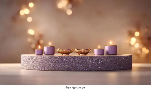 Purple Candles on a Glittery Round Platform