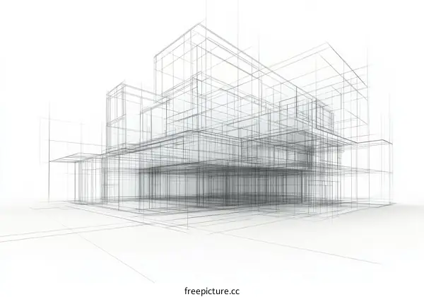 Architectural Wireframe Modern House Design