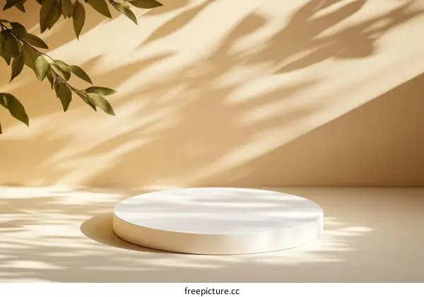 Empty Product Display Podium with Sunlight and Shadow