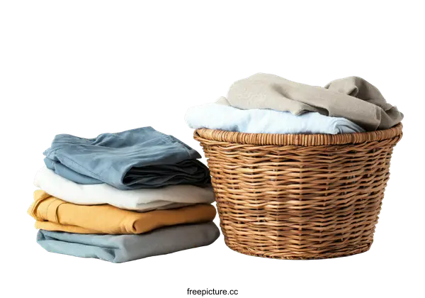 [Transparent Background PNG]Laundry Basket with Folded Clothes