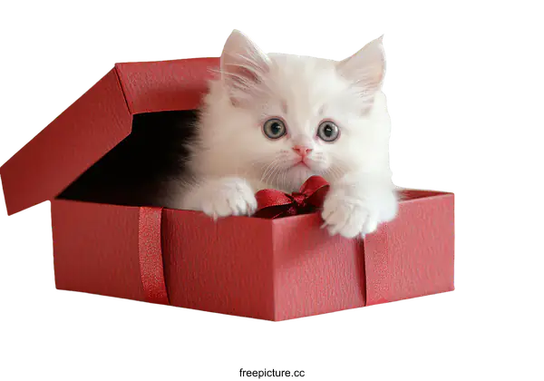 [Transparent Background PNG]Cute Kitten in a Red Gift Box