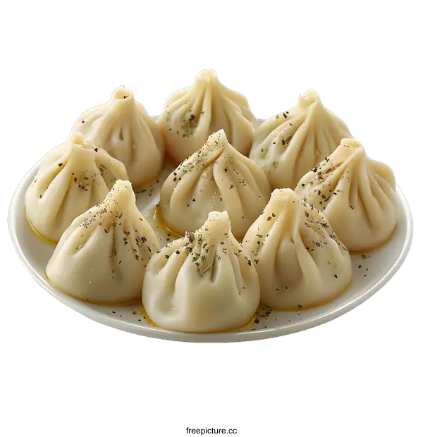 [Transparent Background PNG]Khinkali dumplings on white plate
