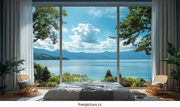 Beautiful Lake View Bedroom Illustration