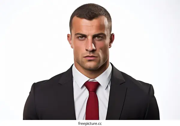 A man in a suit and tie with a serious expression on his face