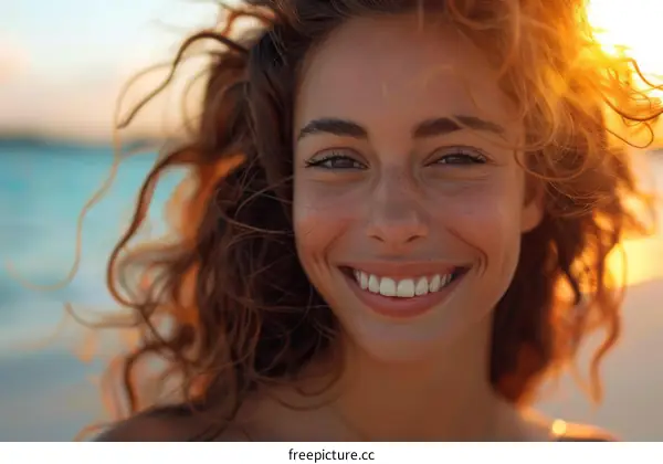 portrait of a smiling woman with curly hair
