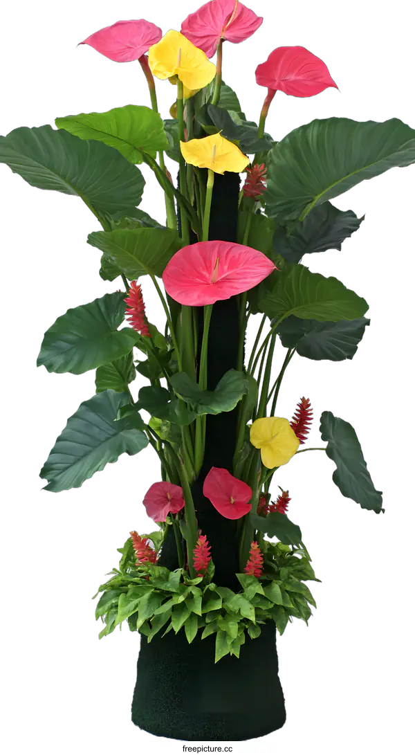 [Transparent Background PNG]Tropical Plants In Pot With Red And Yellow Flowers