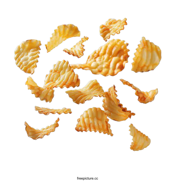 [Transparent Background PNG]Crispy Wavy Potato Chips Falling Against transparent background
