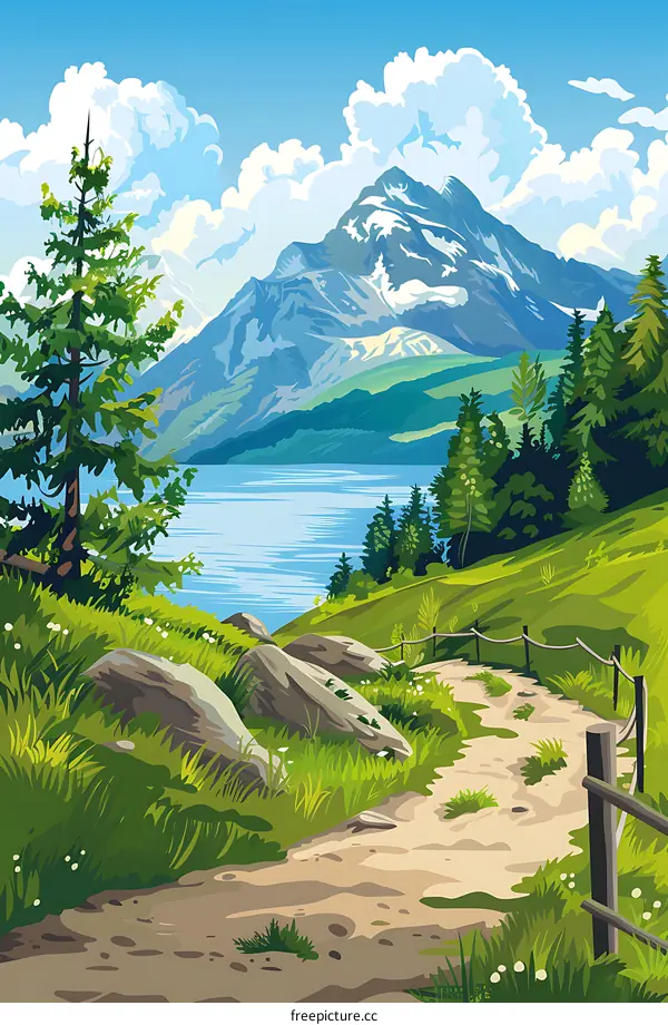 Mountain Landscape with Path and Lake