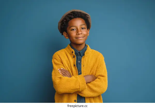 Portrait of a Smiling Child in a Mustard Yellow Sweater