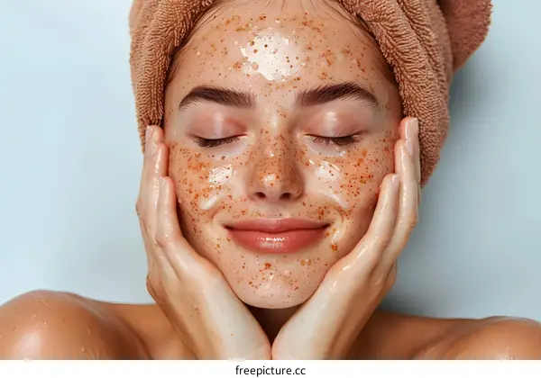 Woman Applying Face Scrub in the Bathroom