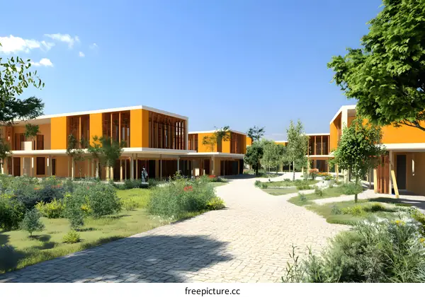 Modern Architectural Design of a Yellow Building Complex