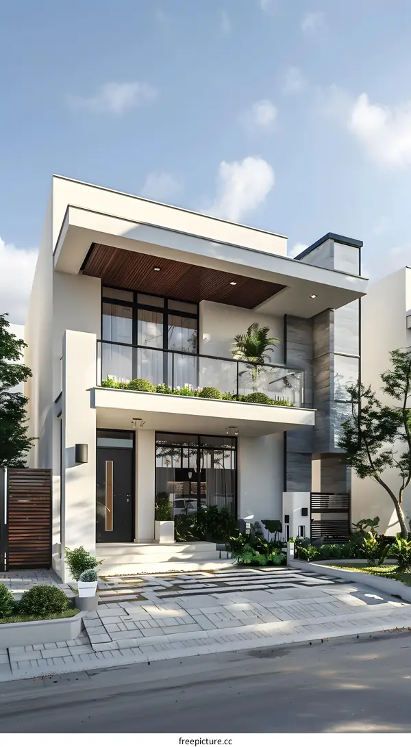 Modern Two Story House with Balcony and Patio Design