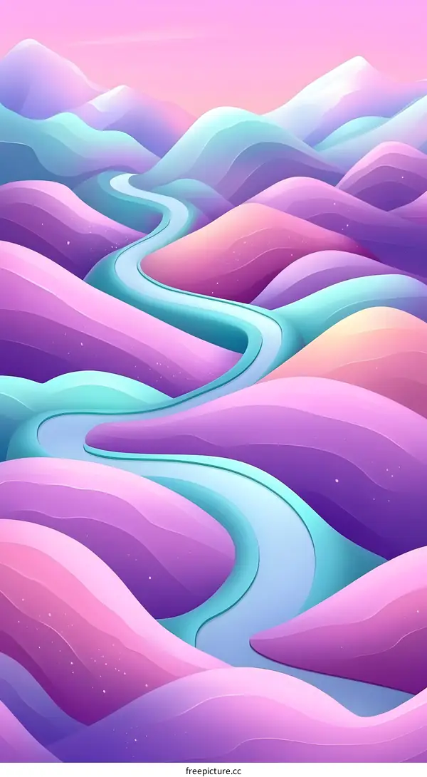 Abstract Colorful Mountains and River Landscape Illustration