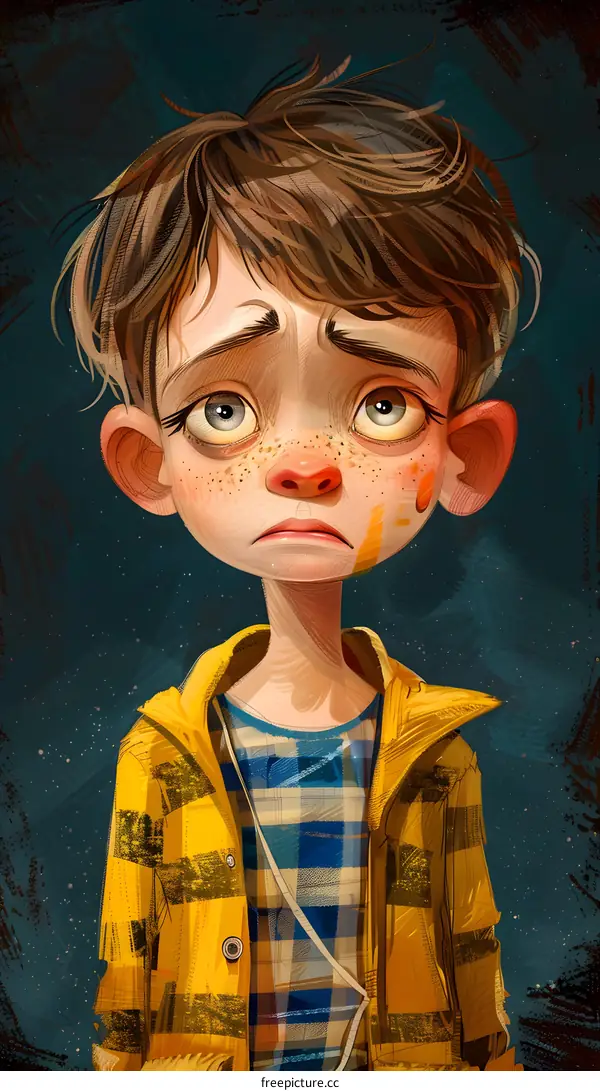boy with freckles and a yellow raincoat