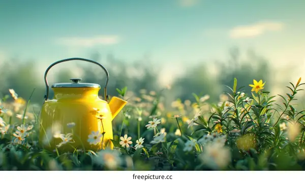 Yellow Kettle in a Field of Flowers
