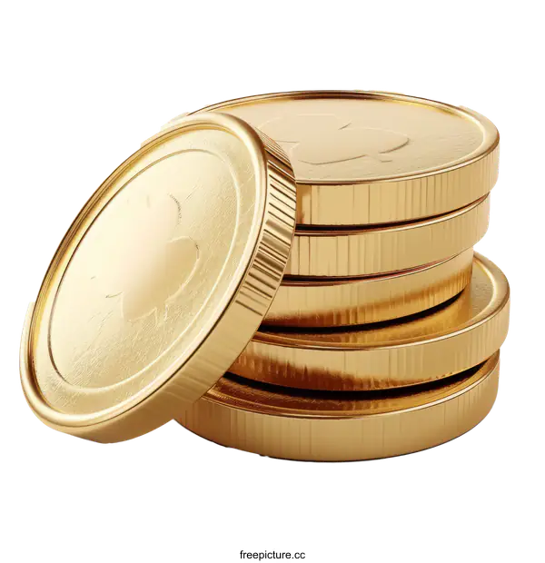 [Transparent Background PNG]Stack of Gold Coins Isolated on White