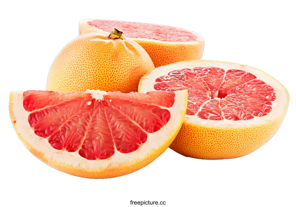 [Transparent Background PNG]Freshly Sliced Grapefruit on White Background