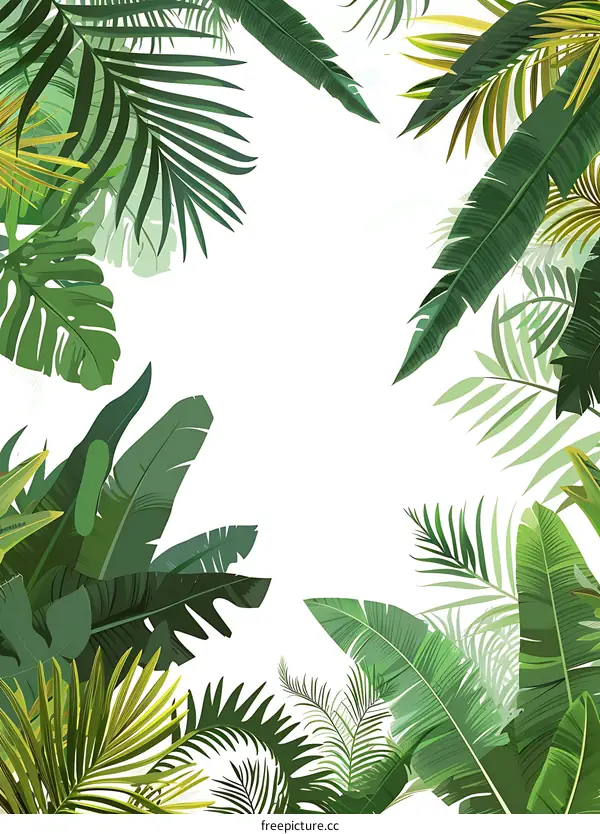 Tropical Leaves Frame White Background