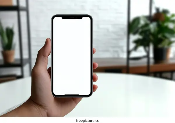 Hand Holding Smartphone Mockup in Modern Interior