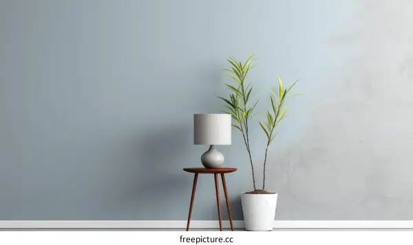Minimalist Living Room With Table, Lamp & Potted Plant