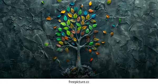 Colorful Tree Leaves Falling Down on a Dark Background