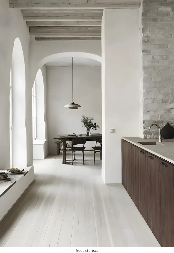 Modern Minimalist White Interior Design With Wooden Floor And Ceiling