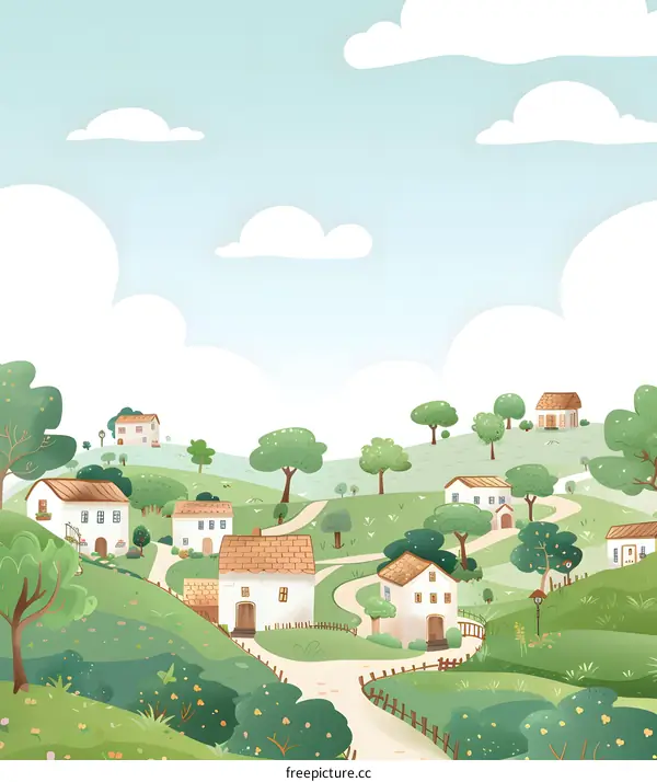 Green Hills with White Houses
