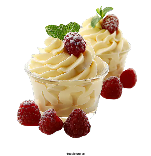 [Transparent Background PNG]Two glasses of cream with raspberries