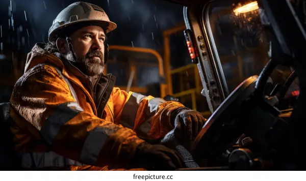 A Bearded Man In A Hard Hat Operates A Heavy Vehicle
