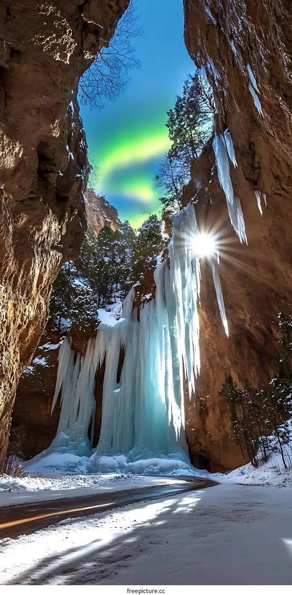 Frozen Waterfall in a Canyon