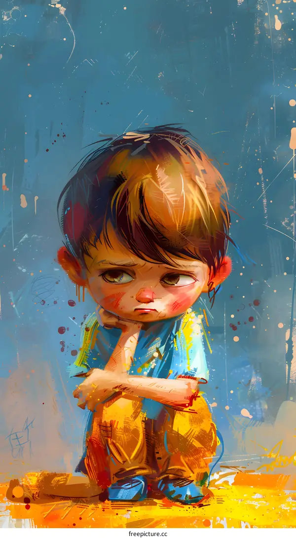 sad boy sitting on a rock