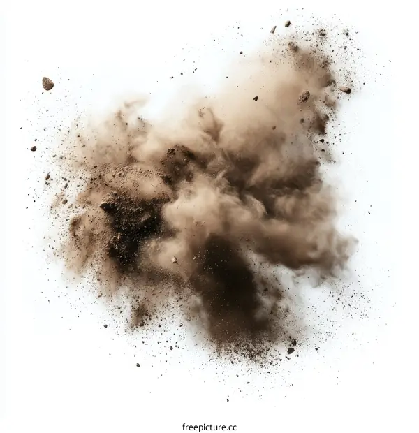 Explosion of Brown Dust Isolated on White Background