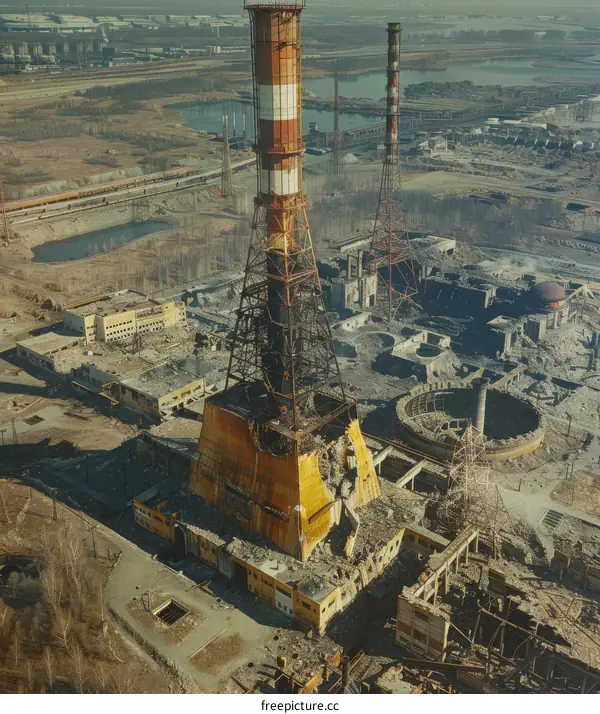 An aerial view of the Chernobyl nuclear power plant after the 1986 disaster