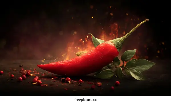 Fiery Chili Pepper with Fire Background