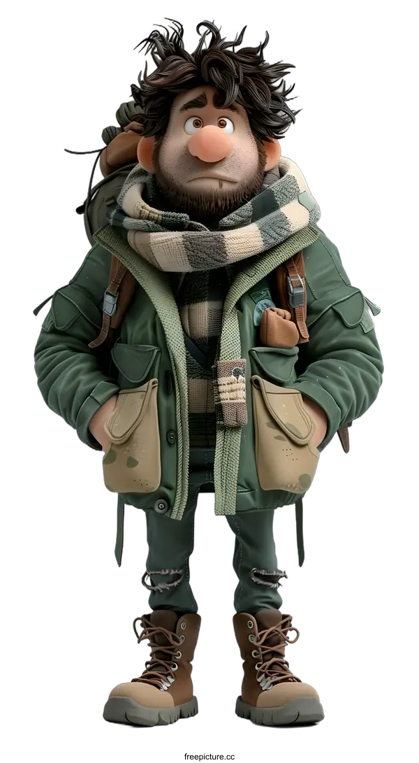 [Transparent Background PNG]Cartoon Character Wearing Green Winter Clothing